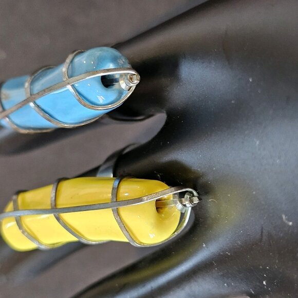 Southwest Turquoise Serpentine Rings Wire Wrapped Adjustable Ceramic Handmade - Picture 6 of 14